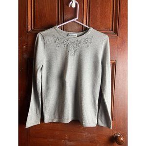 Pendleton 100% Merino Wool Sweater Beaded Knit Crew Neck Long Sleeve Size Petite